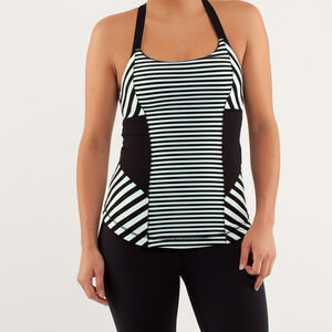 Lululemon Tank‎ Top Womens 6 Black Mint Green Stripe Crossback Activewear